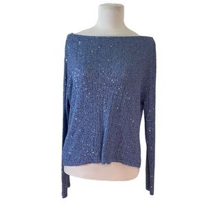 Worth silk cashmere blend sequined loose knit sweater blue Large